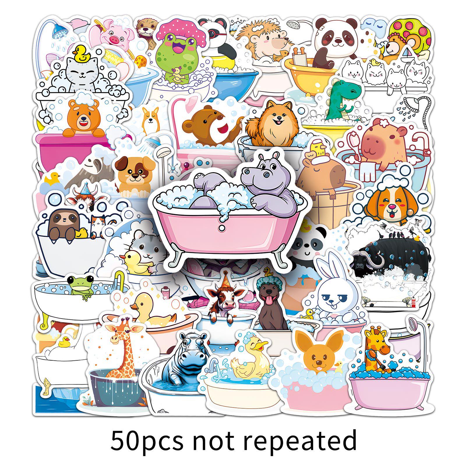 50 Cute Waterproof Cartoon Animal Stickers for Bathing, Thermos, and Journal