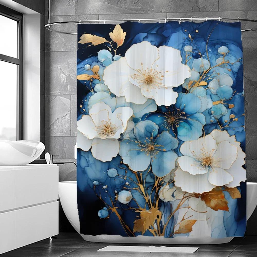 Art Watercolor Flowers Shower Curtain Print Modern Nordic Minimalist Polyster Fabric Home Decor Bathroom Curtains with Hooks