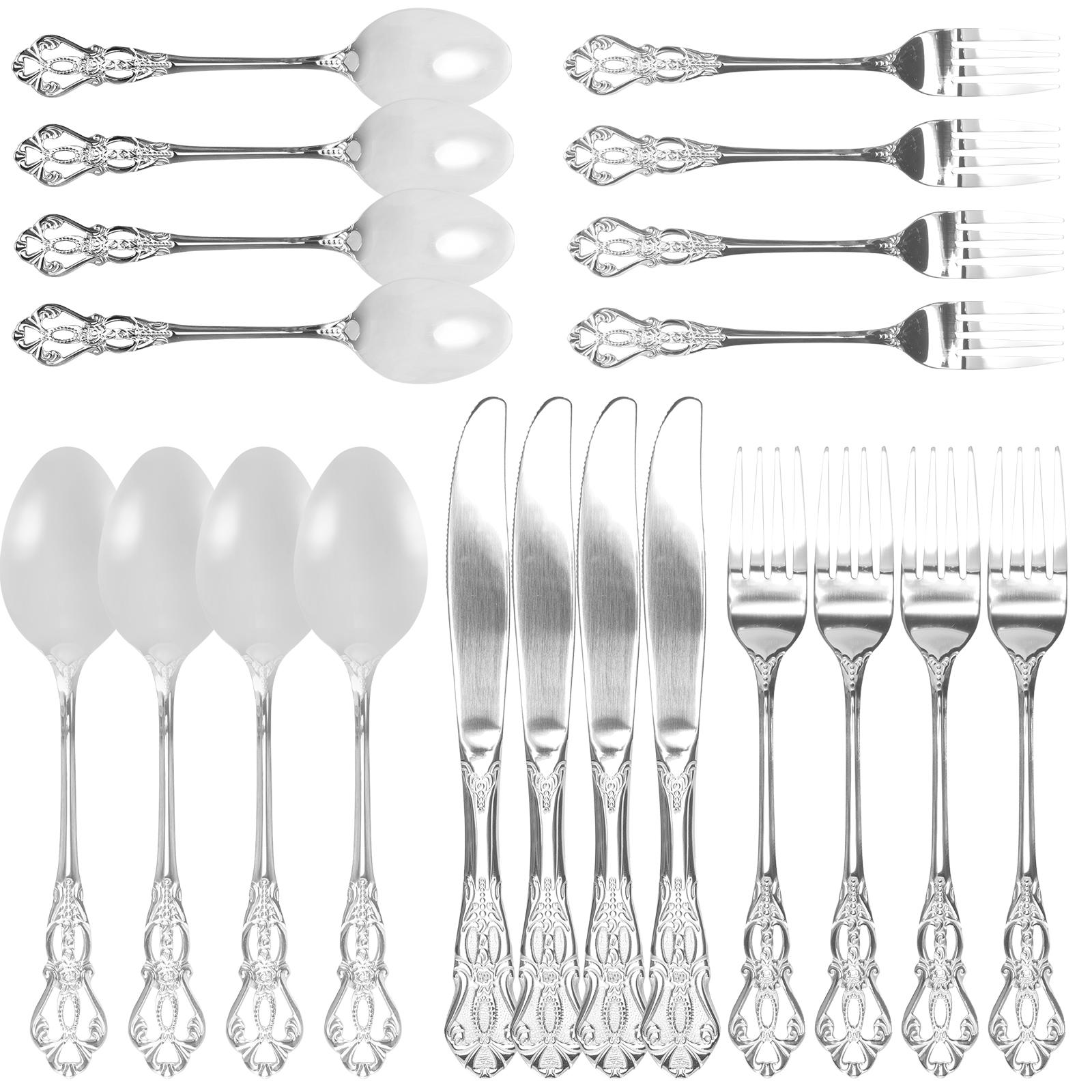

20Pcs Flatware Set Stainless Steel Silverware Set Retro Embossed Cutlery Sets Gorgeous Dinner Utensils Food Grade Spoon Fork