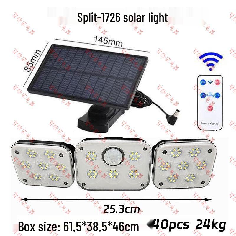 Rotating Three-Head Solar Outdoor Waterproof Wall Light with Motion Sensor