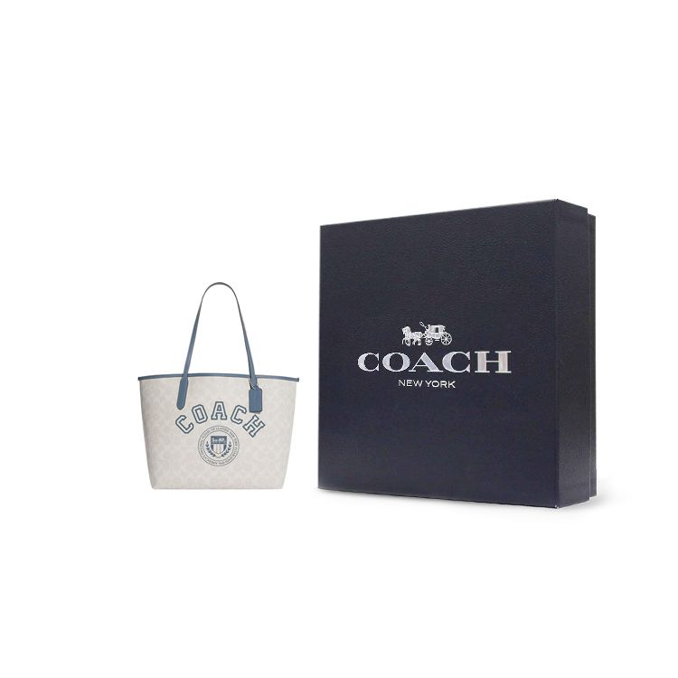 Coach City 33 Classic Monogram Print Zippered Tote Bag Women Tote Chalk-White Indigo CB869-SVUOB