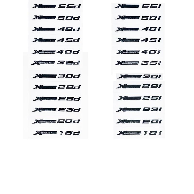 3D ABS Glossy Black XDrive Alphanumeric Emblem Sticker for BMW X1 X2 X3 X4 X5 X6 X7 & GT - 18i 20i 23i 25i 28i 30i 35i 40i 45i 5