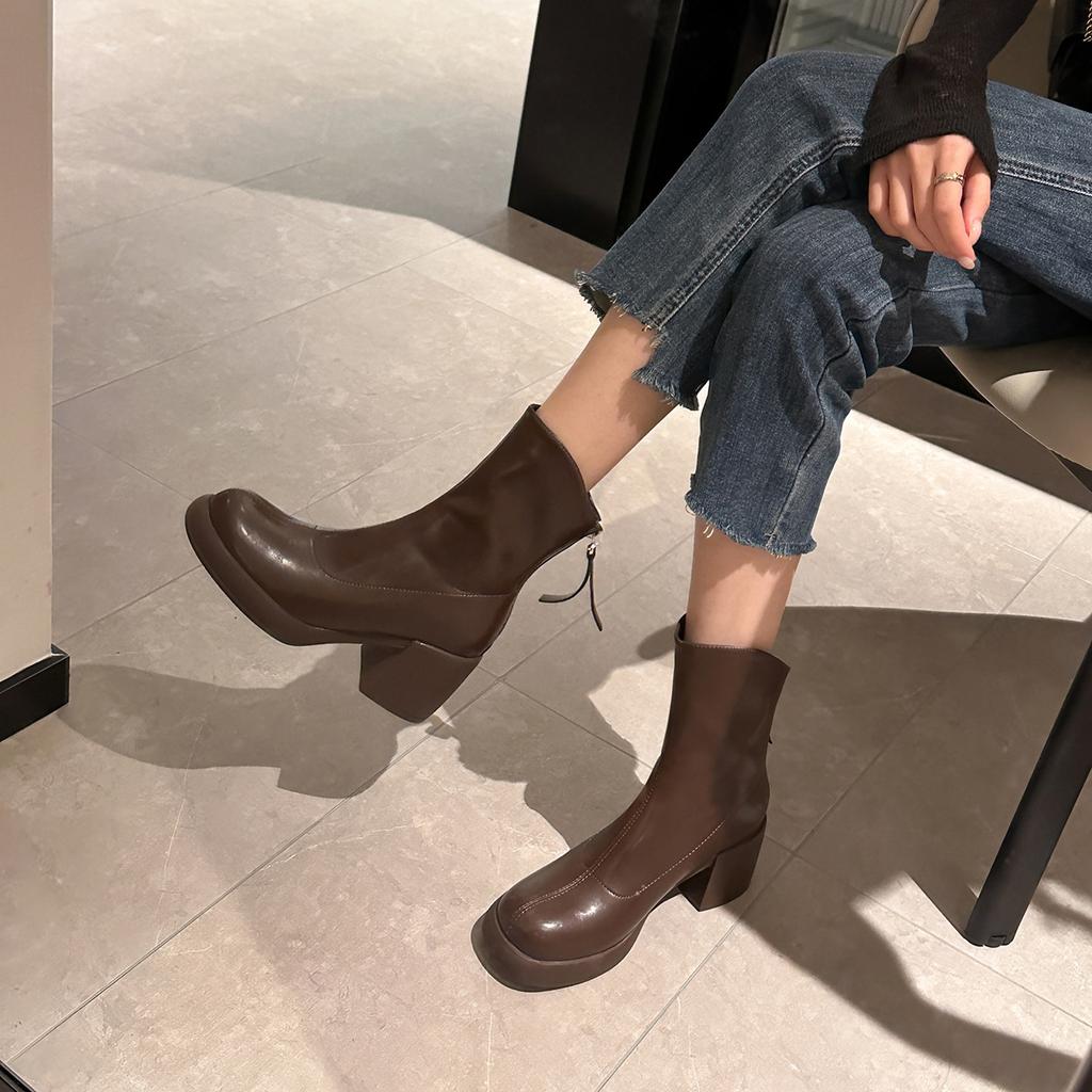 Boots Women'S High Heel Short Boots Women'S Single Boots Thick Heel Skinny Boots Small Martin Boots