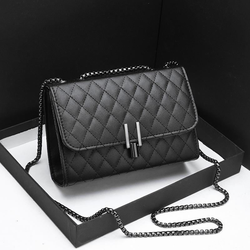 

Самые продаваемые сумки для женщин 2025 Модная новая сумка-мессенджер на одно плечо Темпераментная универсальная маленькая квадратная сумка с цепочкой цвета оружейной стали для женщин чёрный