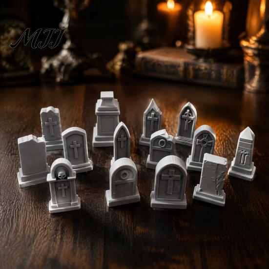 3D Printed Model Parts 14 Pcs Mini Tombstone Model, Miniature Cemetery Gravestone Scenery Scene Layout Accessories Props for Tabletop Gaming Halloween