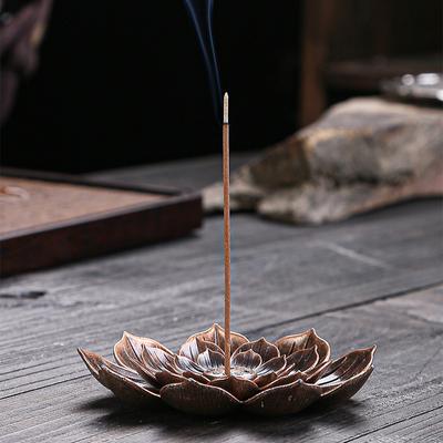 Bronze Lotus Burner Plate Yoga Buddha Nasturtium Line Sandalwood Censer (S) #C