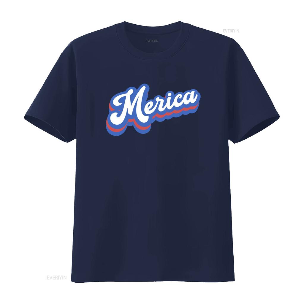 Retro Merica Font Usa T Shirt 4th Of July Funny Fourth Unisexs America Patriotic Independence Vintage Comfortable