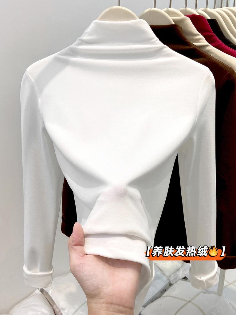 Double-sided German velvet inner top women's spring semi-turtleneck long-sleeved T-shirt temperament versatile bottoming shirt