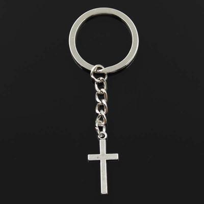 Fashion Double Sided Cross 13x27mm Pendant 30mm Key Ring Metal Chain   Men Car Gift Souvenirs Keychain