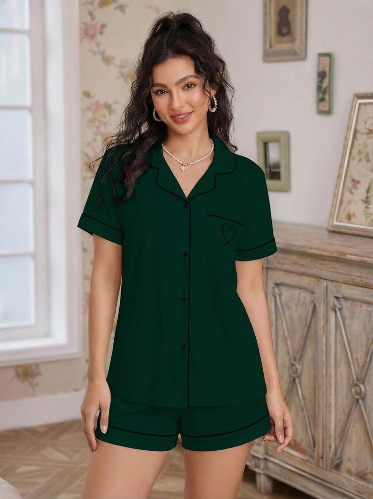 Women's Pajama Set Short Sleeve Shirt and Shorts Lounge Set Summer Sleepwear Cardigan Home Suit