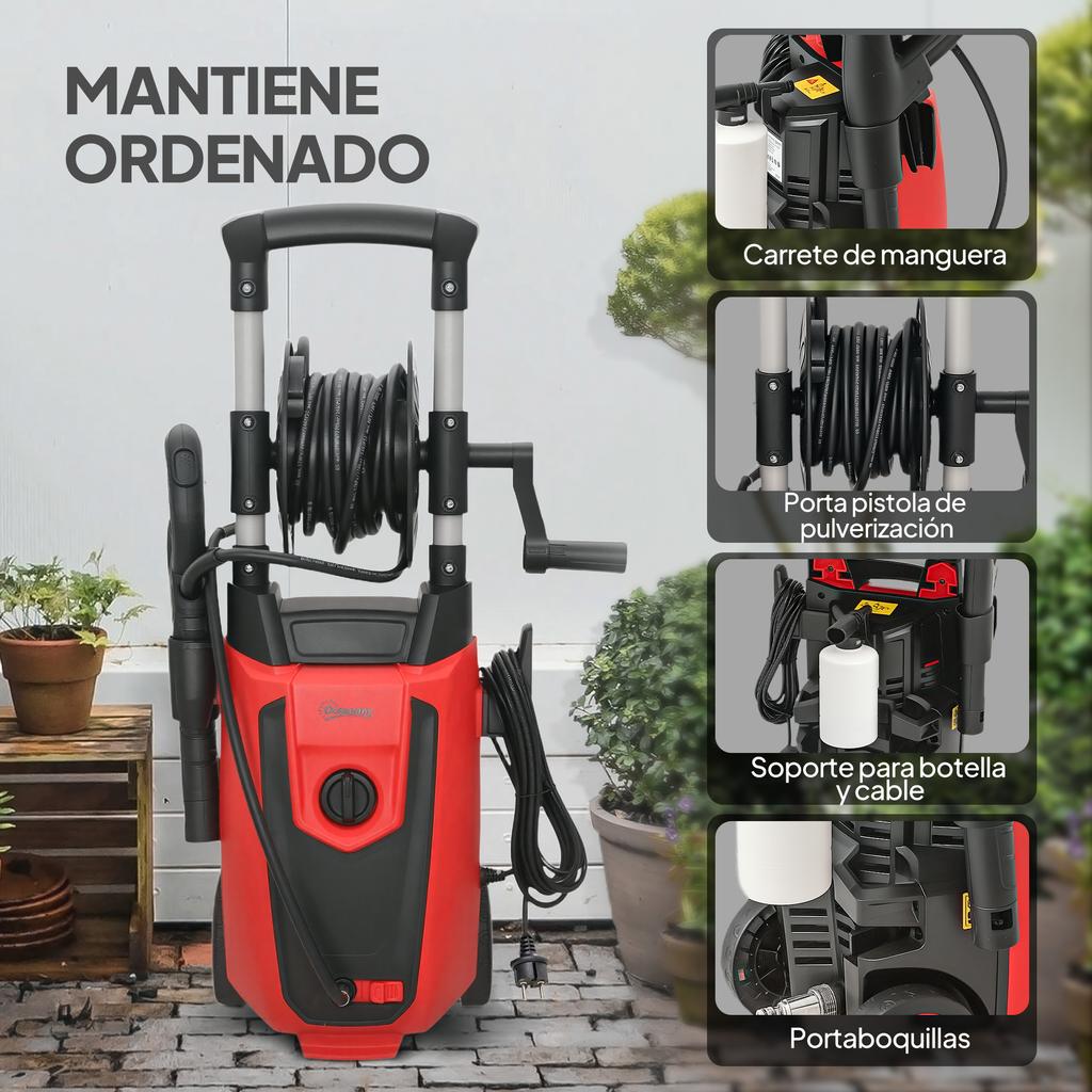 High Pressure Washer, 1800W, Adjustable Angle, Auto Stop, 30 x 27.5 x 76 cm, Red and Black