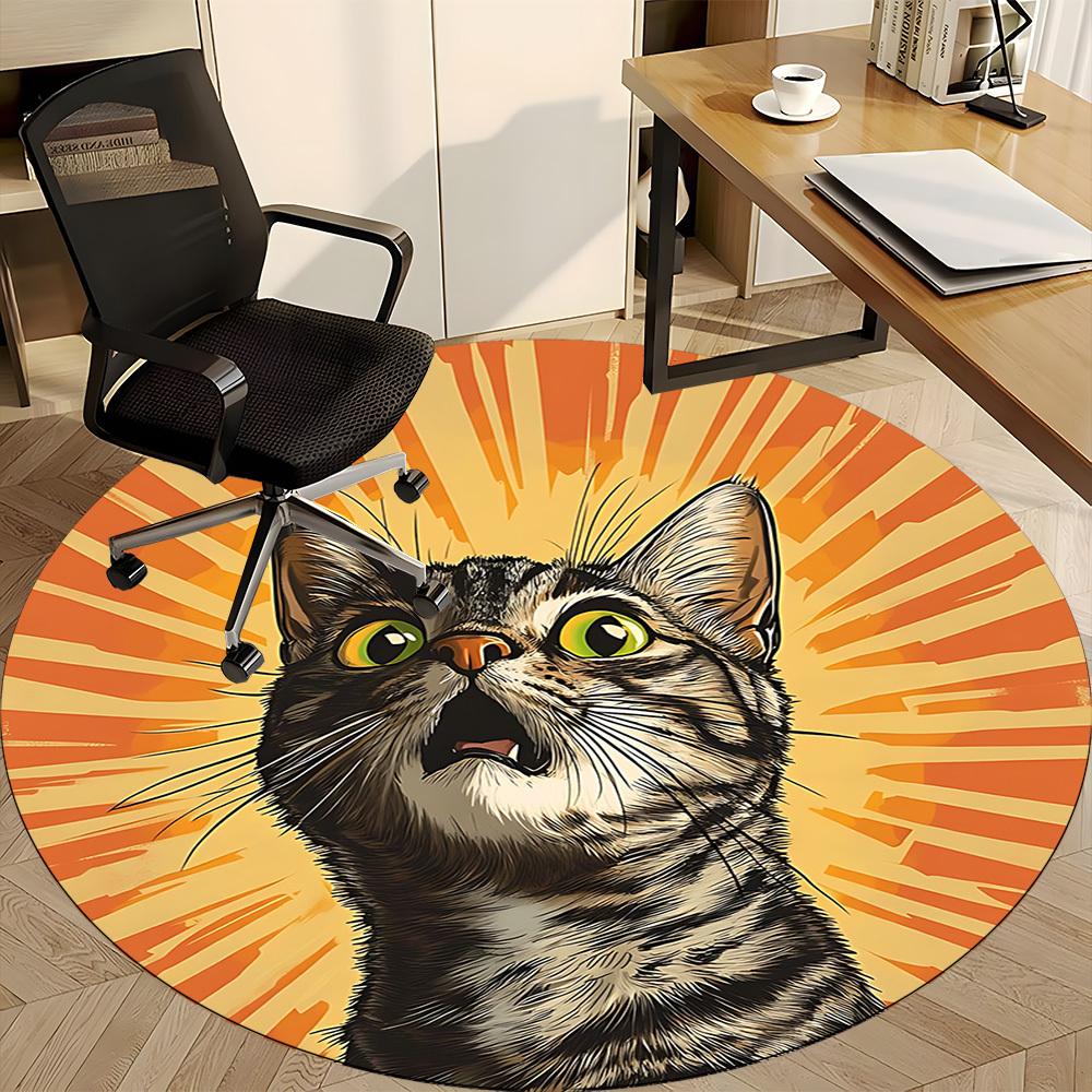 1pc Cat Sunburst Office Round Area Rug, Under Office Chairs Bedroom Living Room Home Decor, Room Deco, Available in Various Sizes