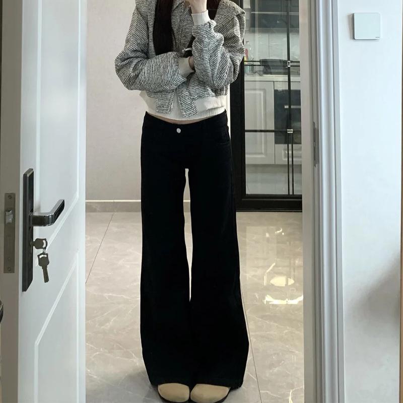 Women s Plus Size Black Velvet Micro-Flare Jeans - Winter Elastic Slimming Bell Bottom Pants L