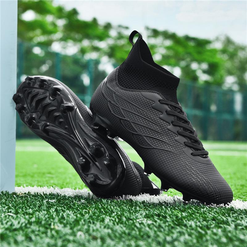 

High-top football shoes men s and women s spikes adult non-slip boys students youth training sneakers wear-resistant factory 35 чёрный