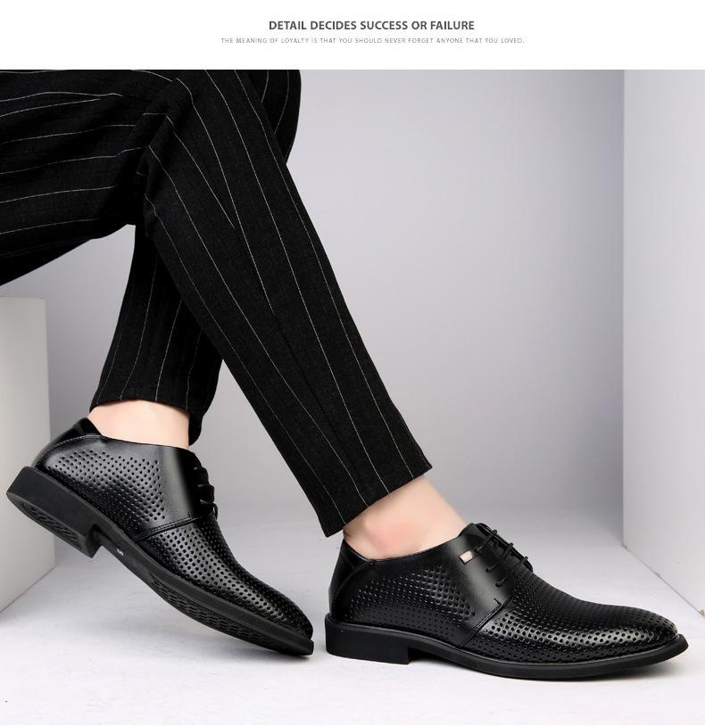 Men's Large Size Breathable Cowhide Leather Formal Shoes, Sizes 45-46, Lace-Up Casual Business Style.