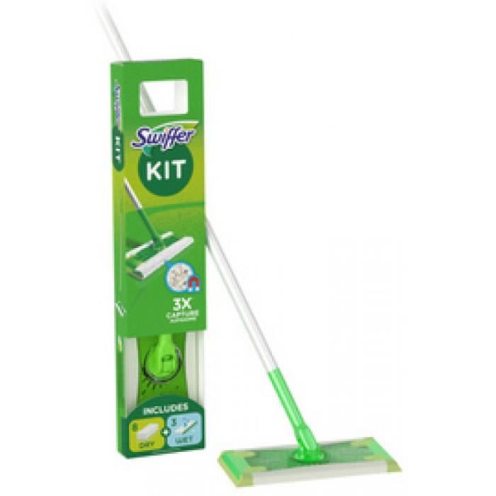SWIFFER Kit 2 En 1 Balai Déplié Et 8 Lingettes Humides / Sèches