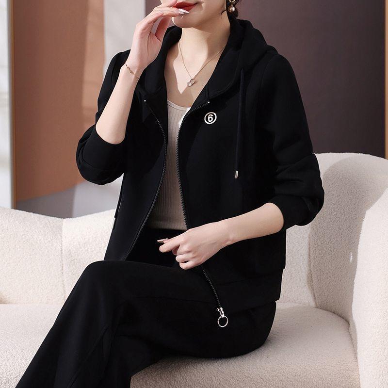 Fleece Sportswear Suit for Women, Autumn and Winter Fashion, Loose, Foreign Style, Mother's Thickened Casual Wear Two-piece Set