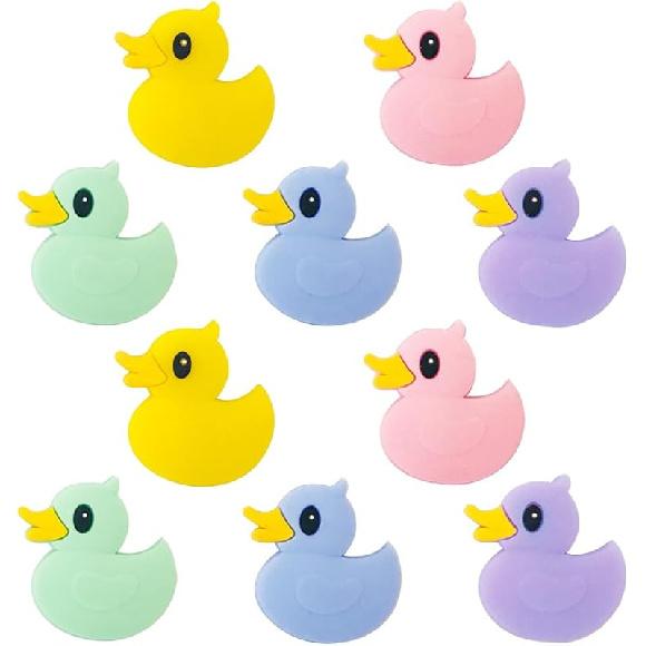 10Pcs Duck Beads Cartoon Animal Beads Colorful Duck Shaped Beads Focal Beads for Pen Flat Loose Spacer Beads for Keychain Making Jewelry DIY