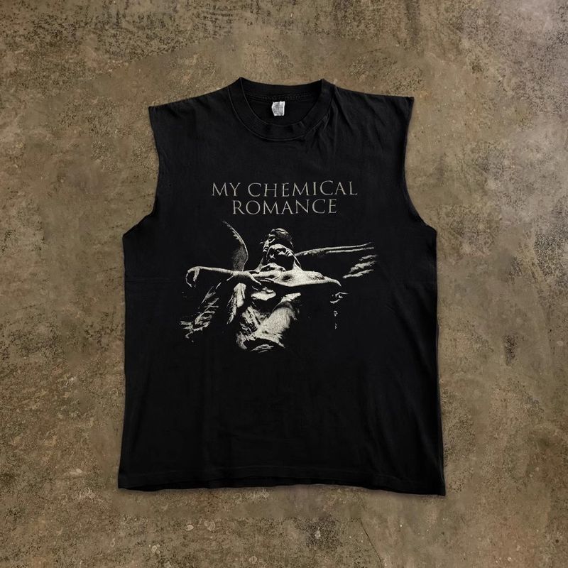 

Зарабатывайте деньги на благотворительность Всасывающая вентиляция Чистый хлопок! Американский стиль винтажный ретро ангел модный свободный жилет Black XL [250g Heavy weight pure cotton]]