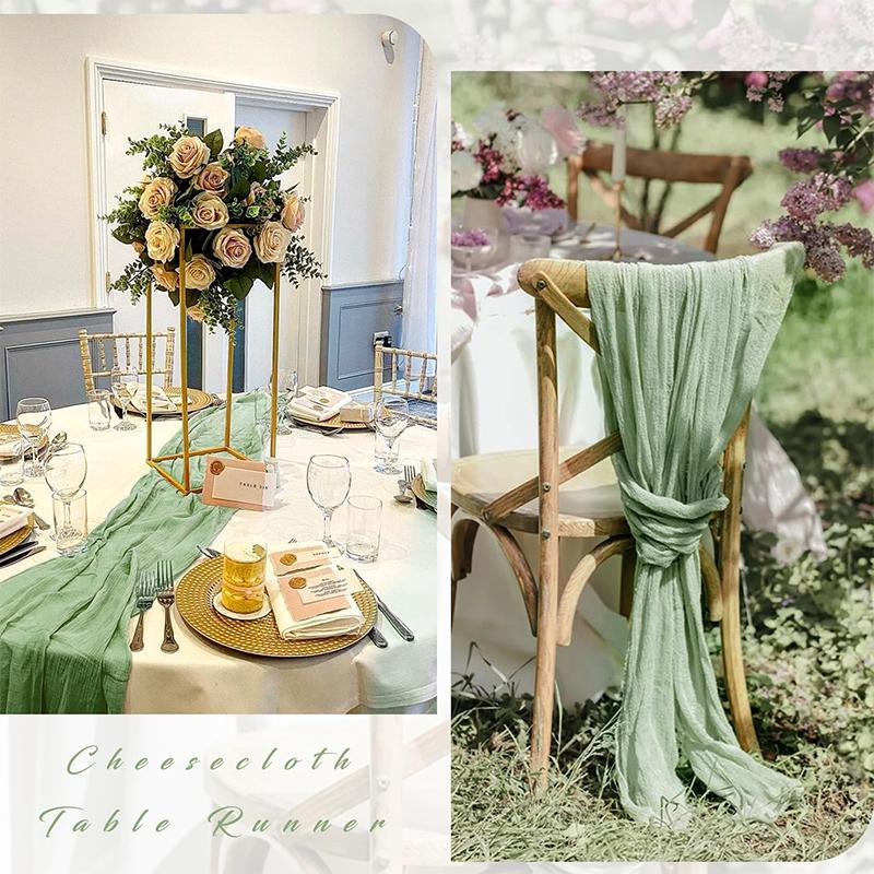 90*180CM 1Pcs Green Cheesecloth Table Long Runner Bohemian Gauze Tablecloth Decoration for Wedding Party Banquet Bride Shower