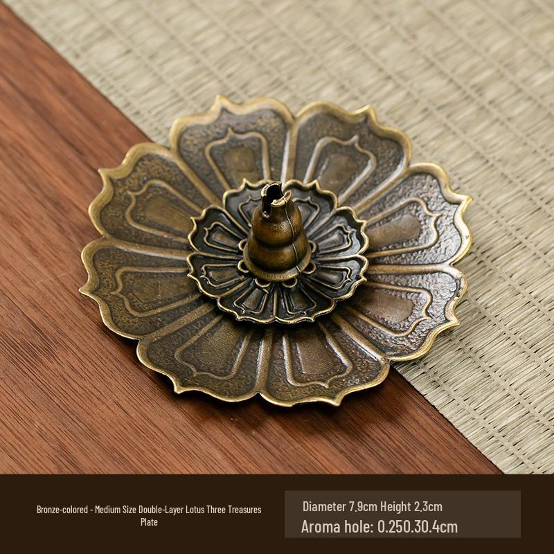 Double-Layer Antique Lotus Incense Burner for Tea Ceremony and Buddha Worship with Multi-Hole Sandalwood Stick Holder.