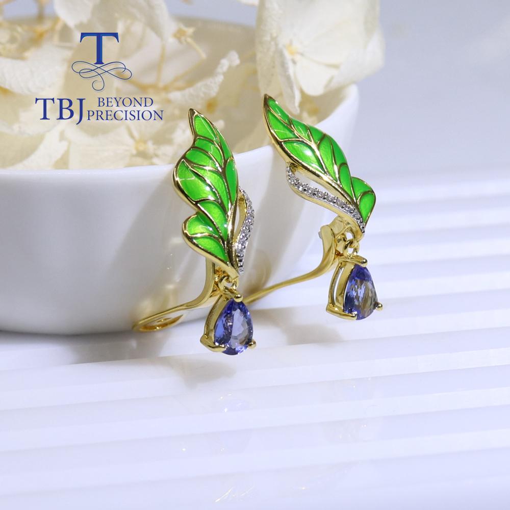 Unique Natural Blue Tanzanite Lotus Leaf Shape Design Female Earrings 925 Sterling Silver Fashion Fine Jewelry Anniversary Gift