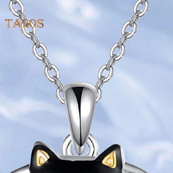Women Necklace Hook Earrings Black Cat in Cup Shape Adjustable Necklace Birthday Anniversary Gift Alloy Neck Ear Jewelry for Daily Wear Parties