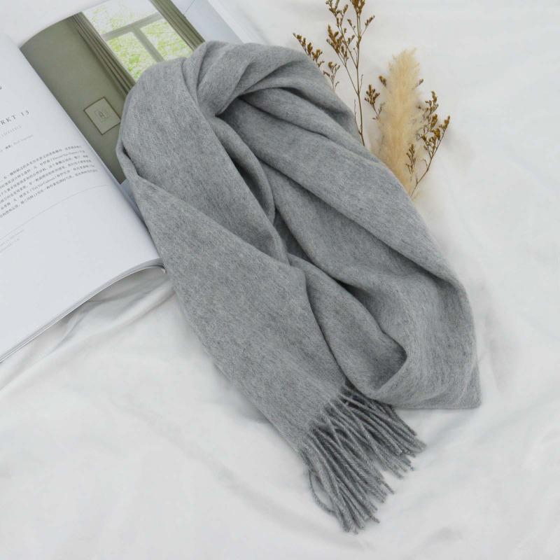 Solid color 100% wool scarf, women's high-end sense, women's versatile spring and autumn thin scarf, men's shawl wholesale