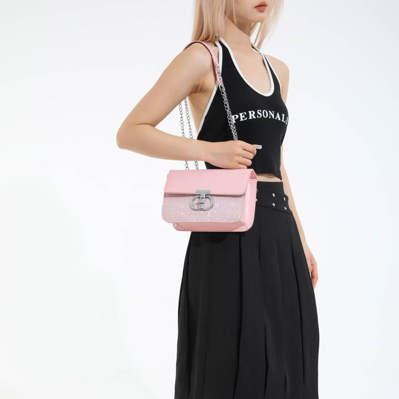 Solid Color Women's New Trendy Light Luxury Lock Fashionable Summer Chain Crossbody Shoulder Small Square Bag