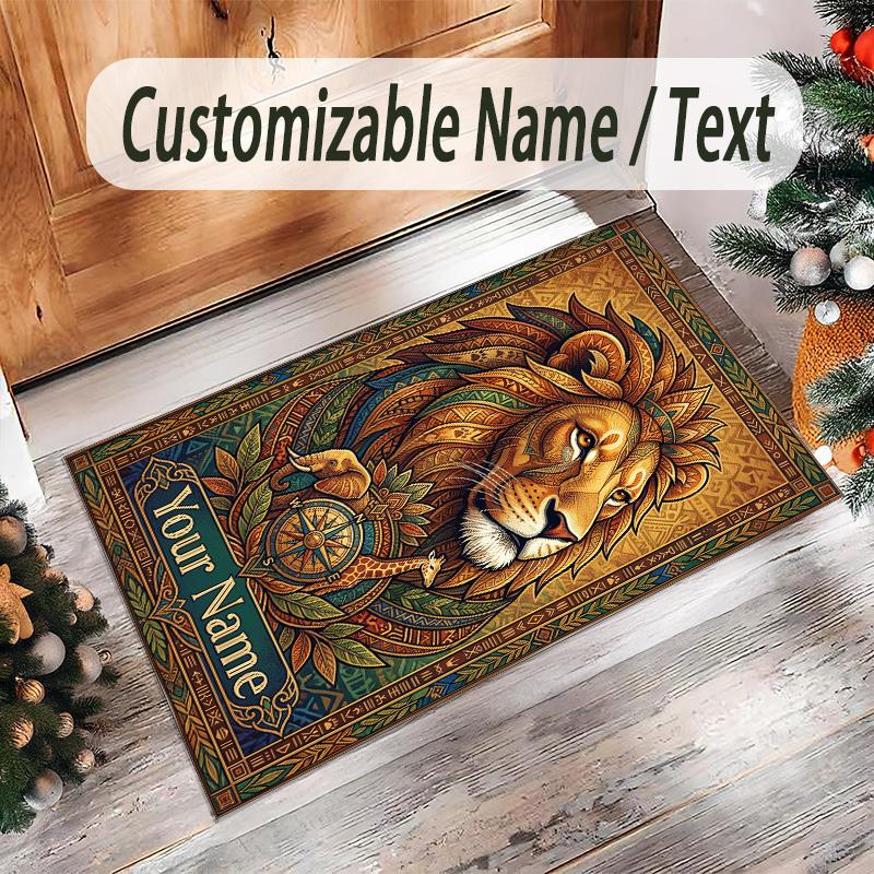 Leopard Theme Crystal Velvet Floor Rug Personalized Custom Name Text Warm Carpet Home Decoration
