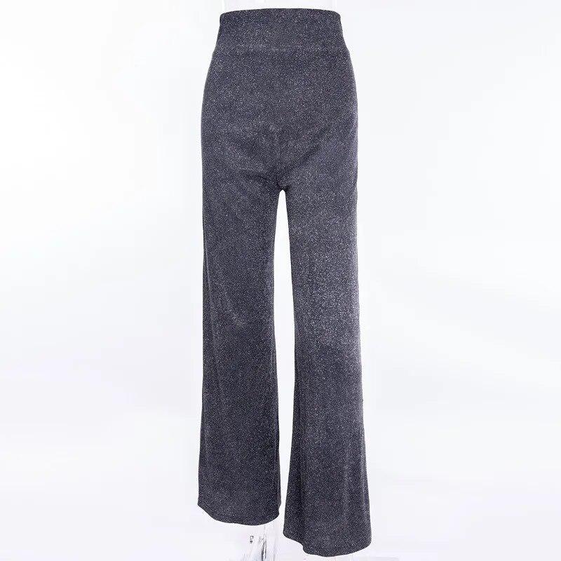 Fashion High Waist Straight Wide-leg Pants Women Loose Drape Sequin Pants Woman Elegant Office Lady Shiny Casual Trouser 30717