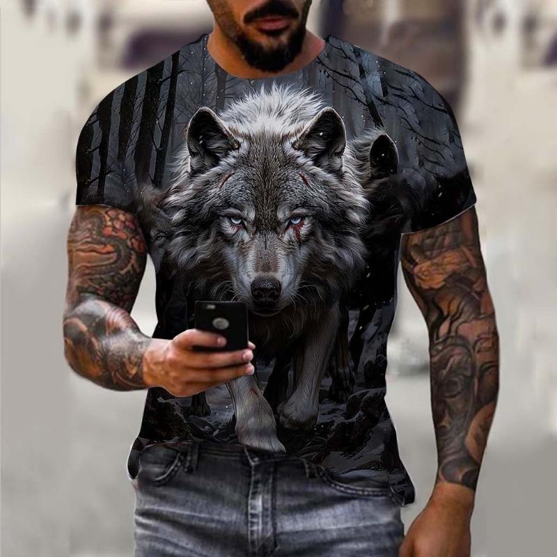 Men's T-Shirts Animal Wolf Pattern 3D Print Tops Tees Summer Women Streetwear Fashion