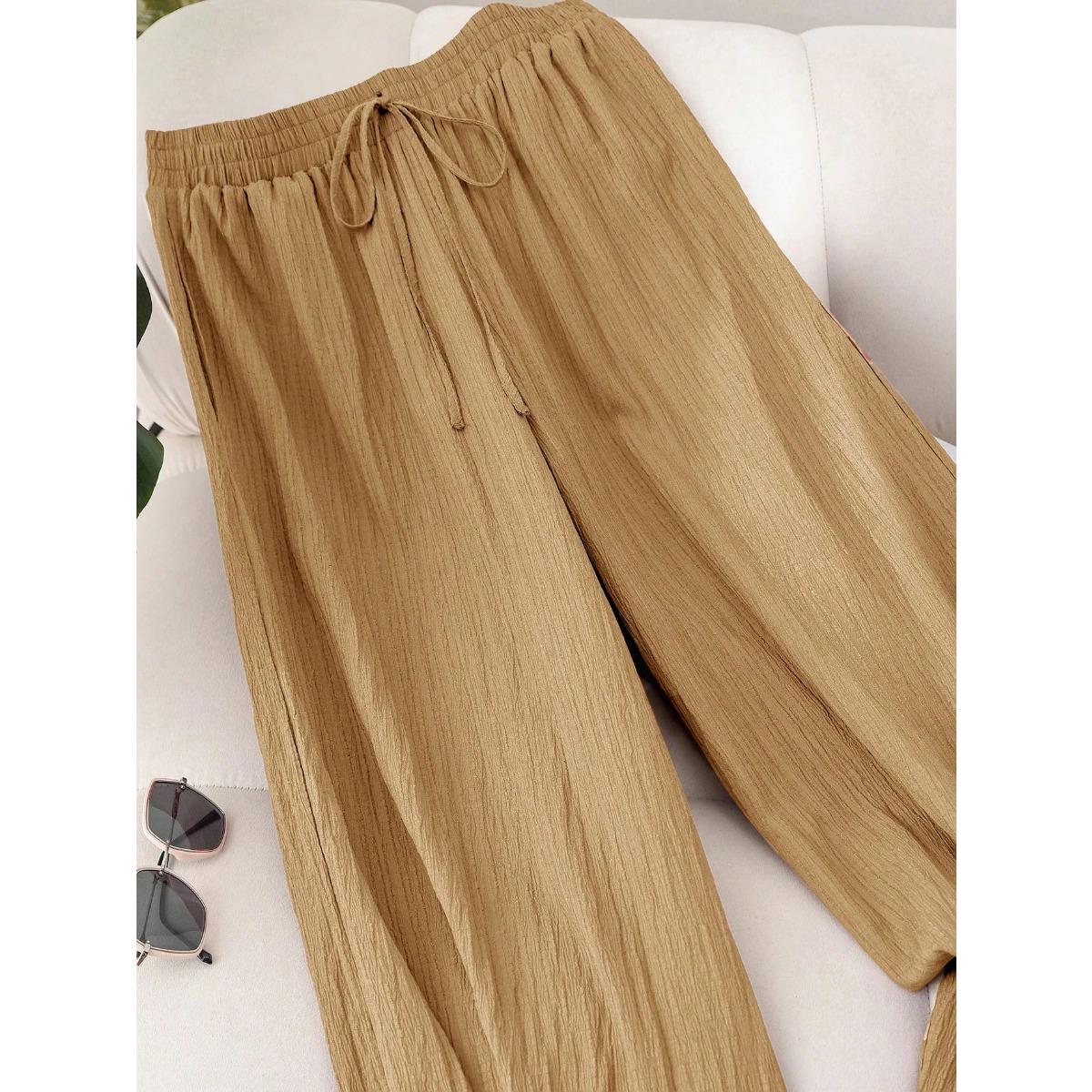 

Большой размер, удобная женская повседневная пляжная одежда, элегантные брюки с широкими штанинами для работы, свободная одежда для отпуска с летними брюками 5XL хаки