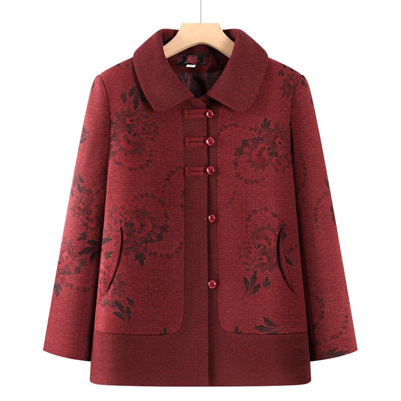 

2026 Stylish Red Spring/Fall Outerwear for Middle-Aged & Elderly Women 3XL (for 115-130 kg)