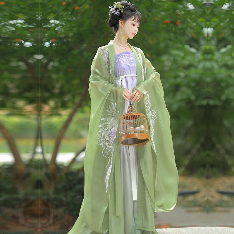 Čínská vyšívaná košile Hanfu s dvojitým rukávem HE ZI sukně