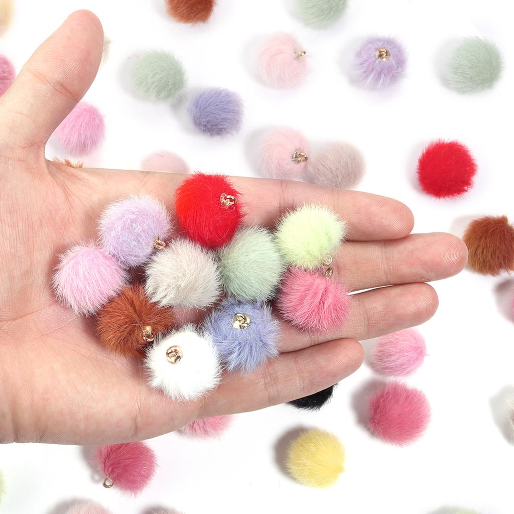20pcs 16mm Plush Fur Covered Ball Beads Charms Cute Pompom Charms For Jewelry Making DIY Bracelets Necklace Earrings Accessories