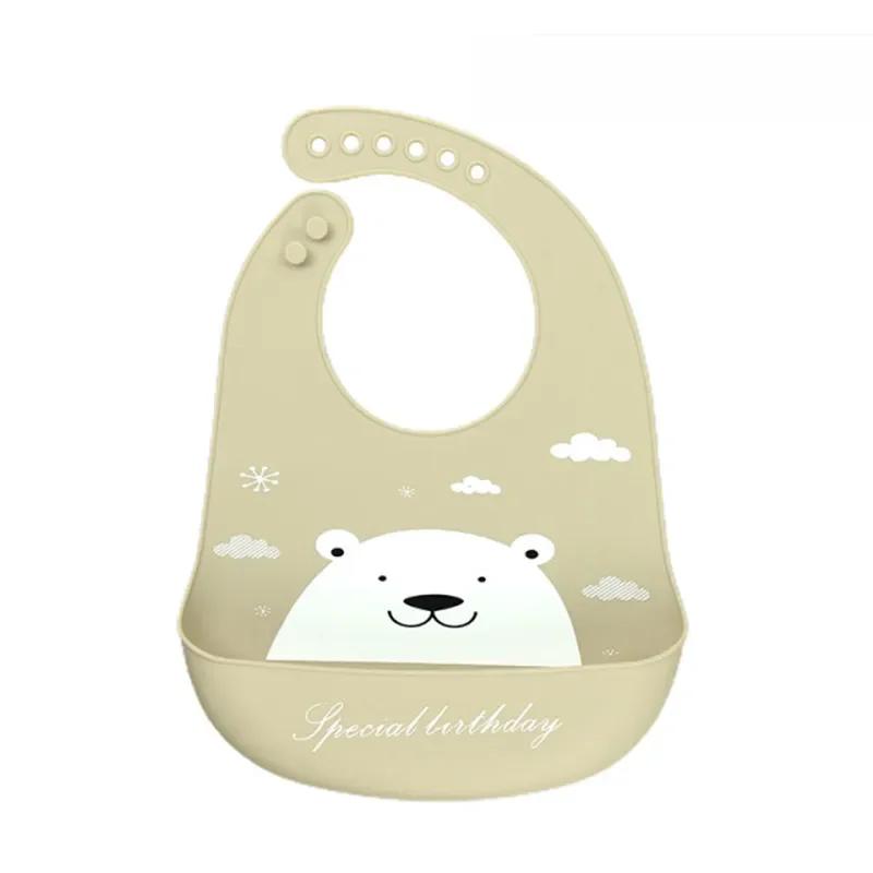 Silicone Baby Bibs Waterproof Cute Cartoon Dinosaur Print Baby Feeding Bib Girl Boy Adjustable Soft Bib Kids Stuff