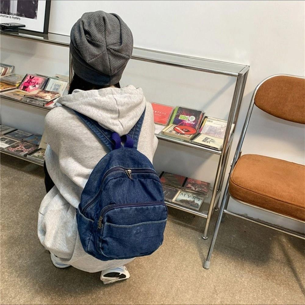 Japanese Style Vintage Handbag Y2K Solid Crossbody Bag Casual Denim Backpack  Women&Men