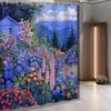 Vibrant Garden Shower Curtain - Blue House & Flowers, Rolling Hills, Polyester, Machine Washable, Perfect Bath Decor