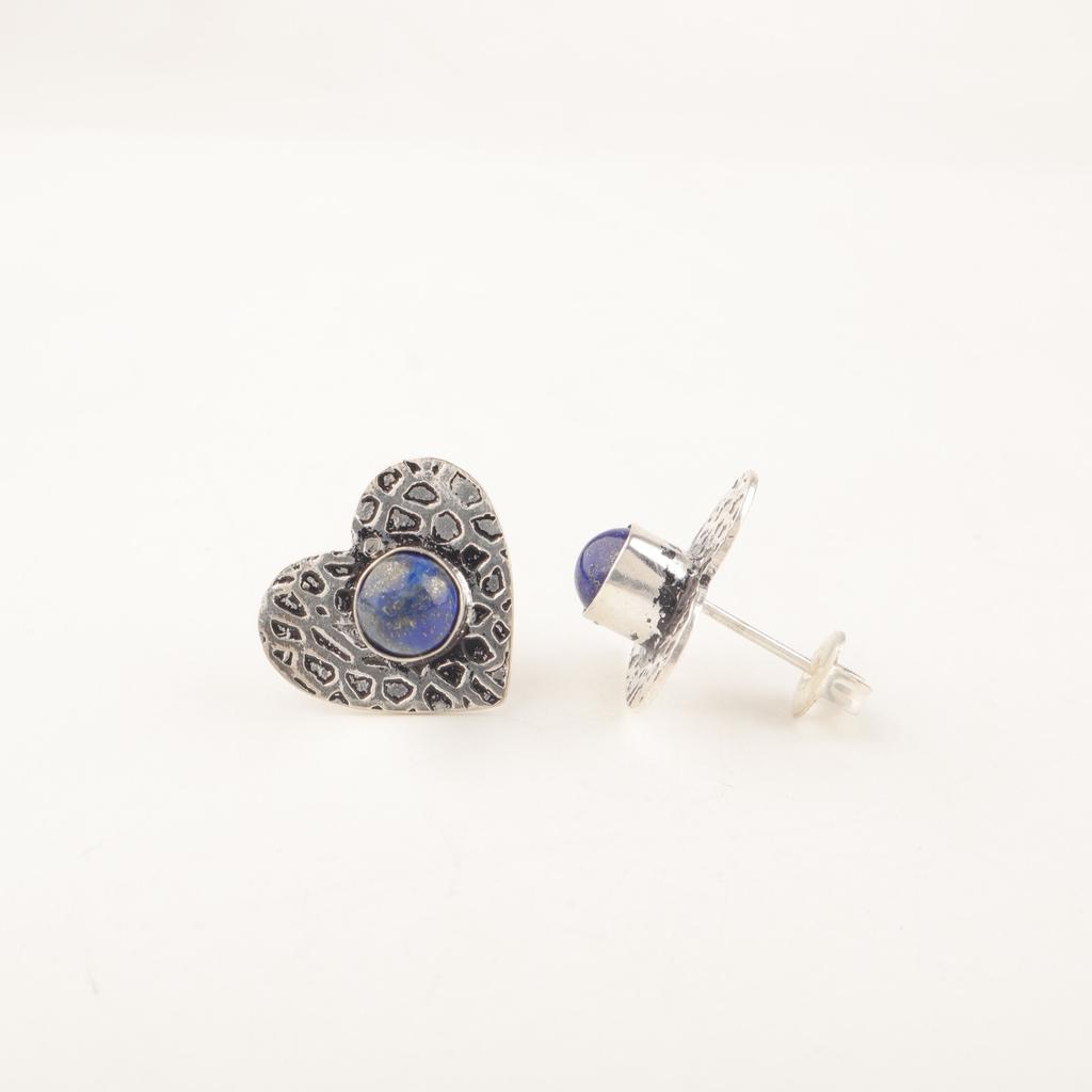 Natural Lapis Lazuli Gemstone 925 Sterling Silver Jewelry Handcrafted Studs 0.6" EE-143-20