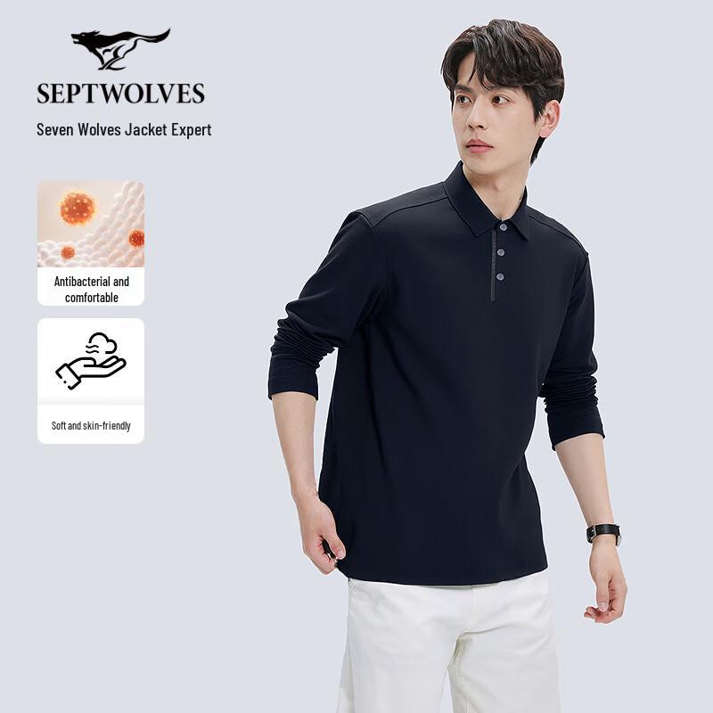 SEPTWOLVES Men's Brushed Waffle Long Sleeve Polo Shirt