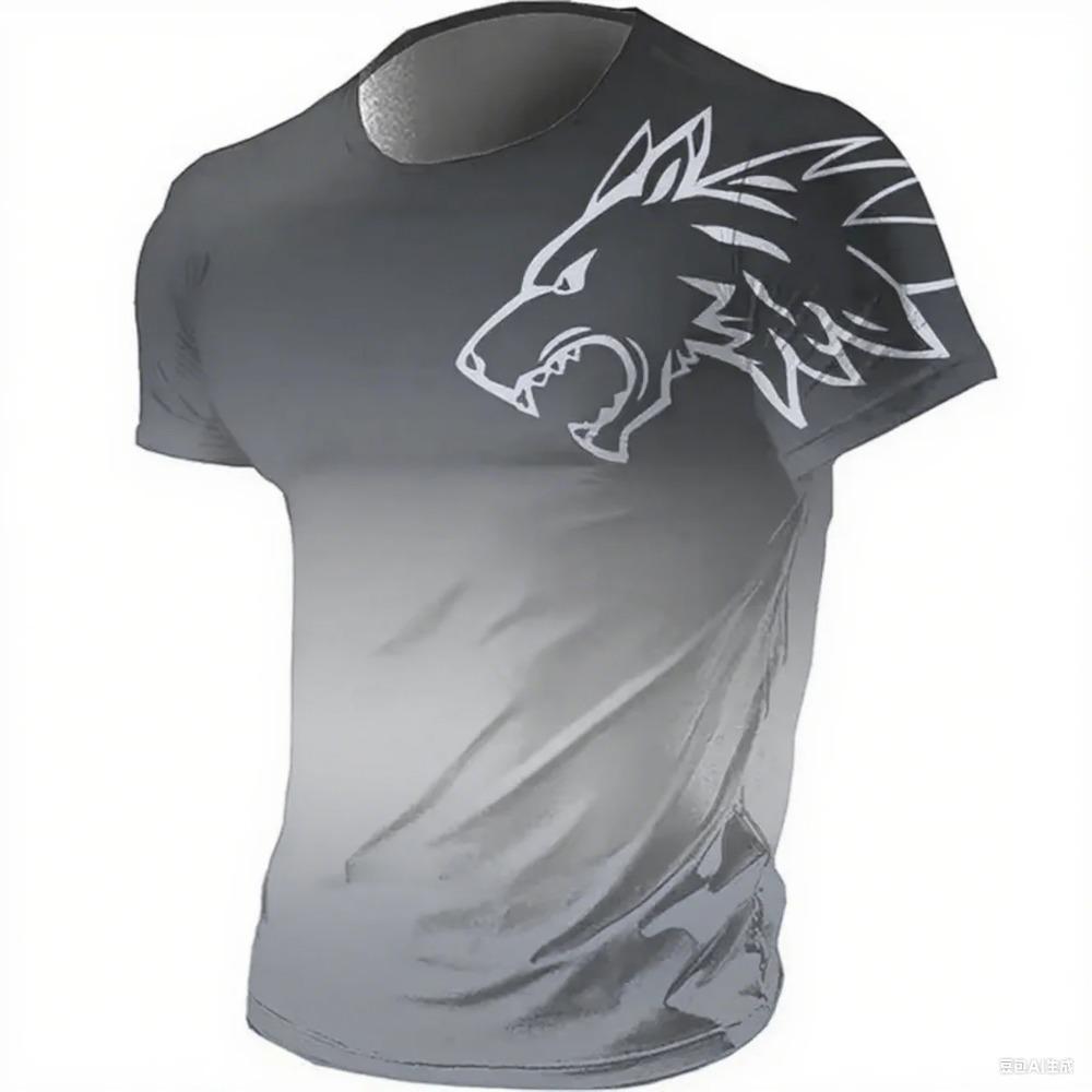 T-shirts for Men Fitness Sportswear 2024 Summer Vintage Men's 3d Printed Quick-Drying Gradient T-shirt Animal Wolf Short Sleeve
