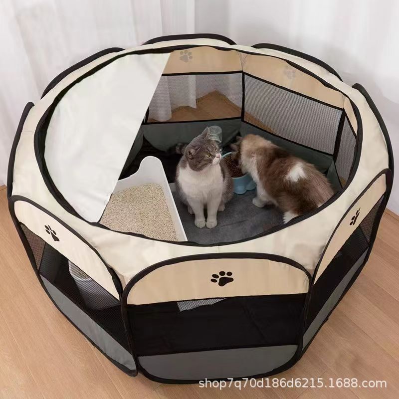 Octagonal Pet Playpen: Folding Cage & Bed for Cats and Dogs