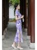2024 Spring/Summer Elegant Retro Double-Layer Silk & Linen Short-Sleeve Cheongsam Dress