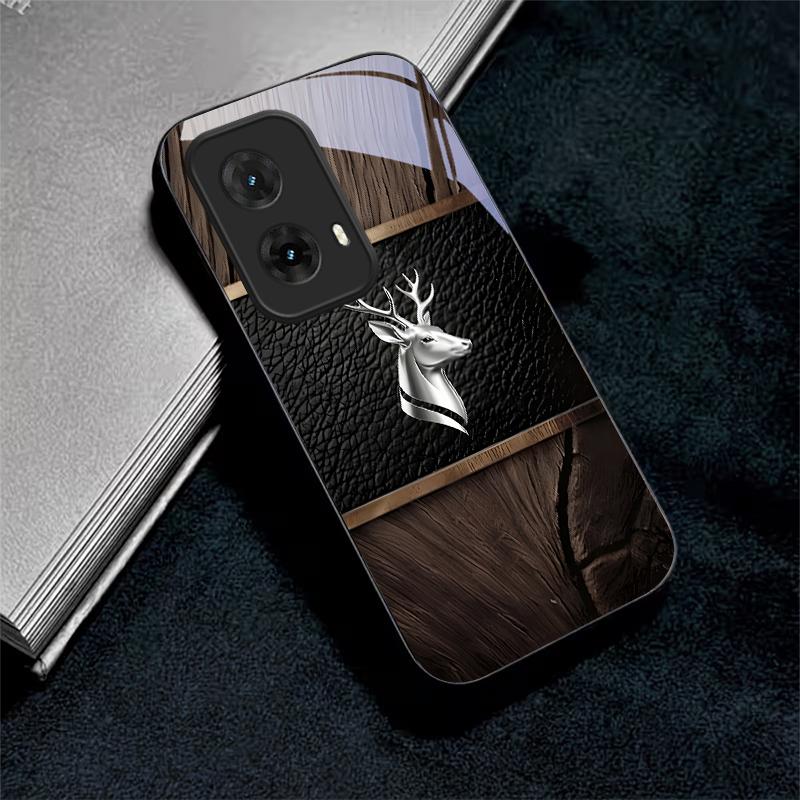 Elite Metallic Stag Black Glass Phone Case For Motorola Moto G14 G22 G24Power G24 G34 G35 G45 G54 55 G75 G84 G85 Hard Back Cover