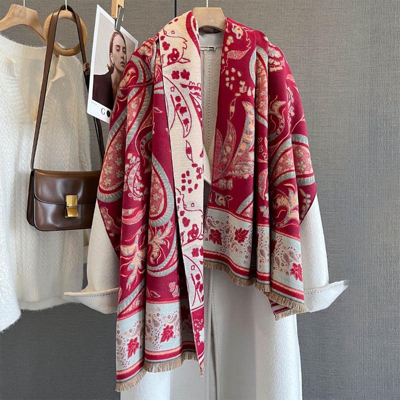 New imitation cashmere fashionable cashew flower print fringed scarf autumn fashion commuter warm scarf shawl