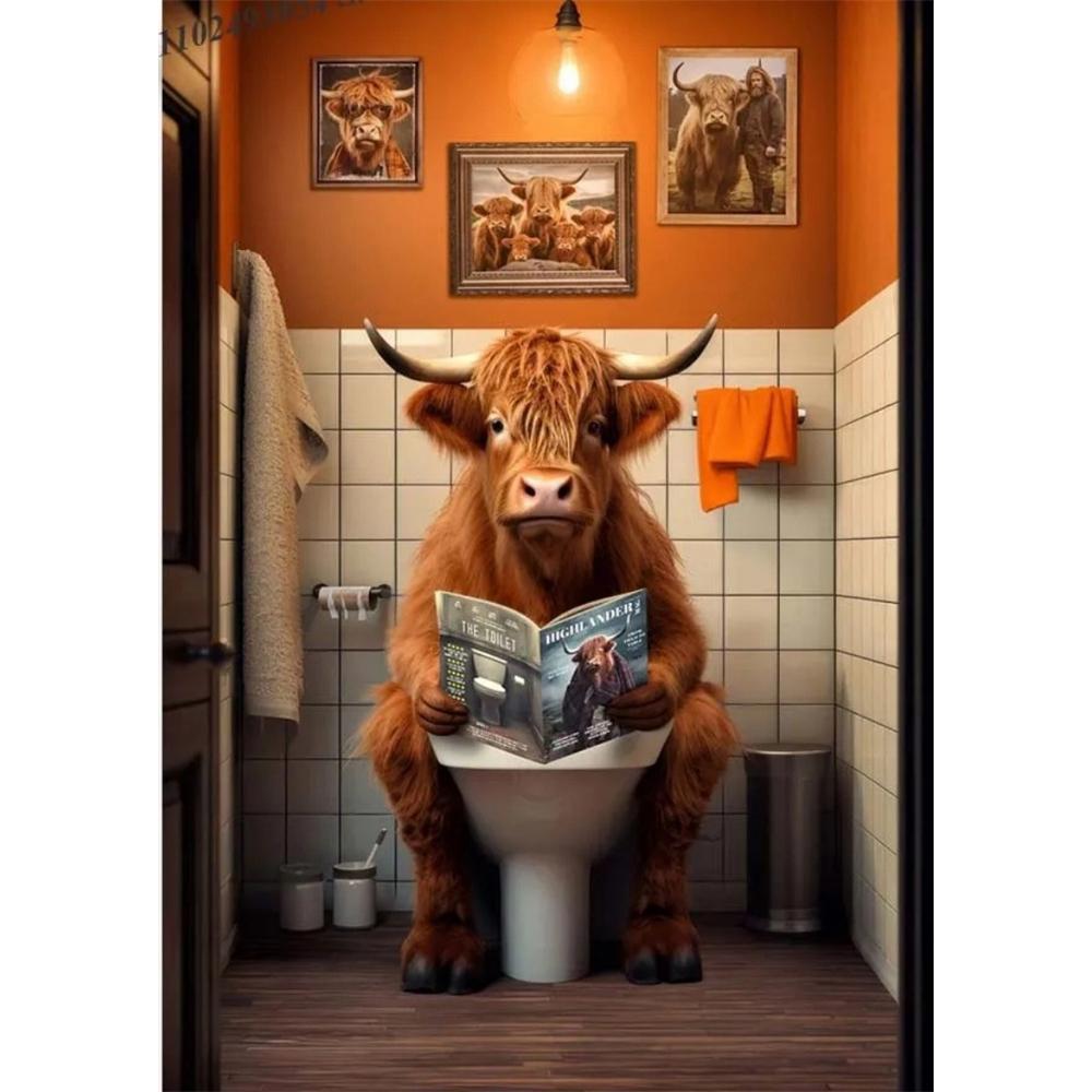 Hund sitzt auf der Toilette und liest Zeitung 5D DIY Diamantmalerei Kreuzstich Vollbohrer Runde Stickerei Heimdekoration Geschenke