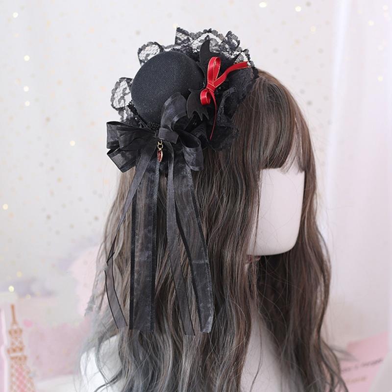 Black Curved Cone Witch Hat Gothic Lolita Women Cosplay Dress Hat Accessories Halloween Party Magical Clown Wizard Hat Decor