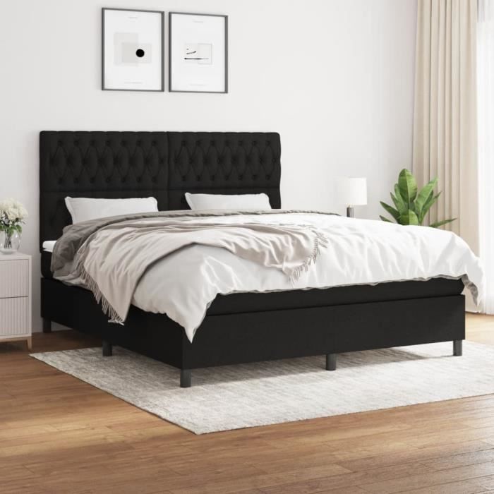 3142035 vidaXL Divan-lit Avec Matelas Noir 180x200 Cm Tissu
