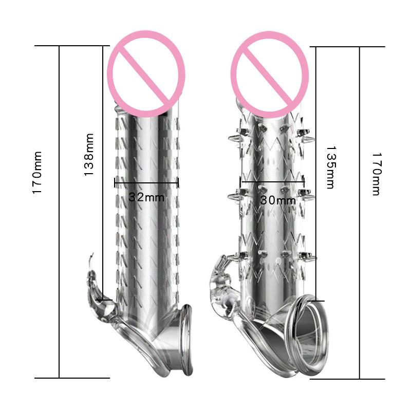 Reusable Penis Sleeve Penis Enlargement Condoms Extender Male Cock Sex Toy Spikes Realistic Dildo Sleeve Adult Sex Products For Men